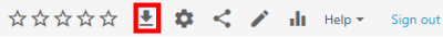 Upper right corner of the Panopto interactive viewer. The download icon, which looks like an underline, downwards pointing arrow, is highlighted by a red box.