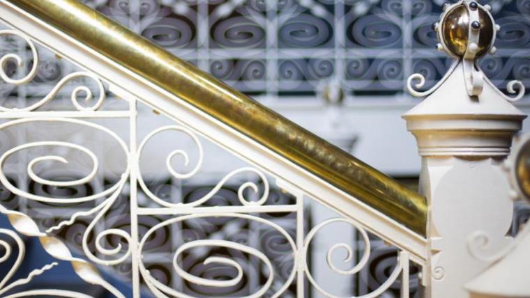 Stair rail in Fisher Fine Arts Library