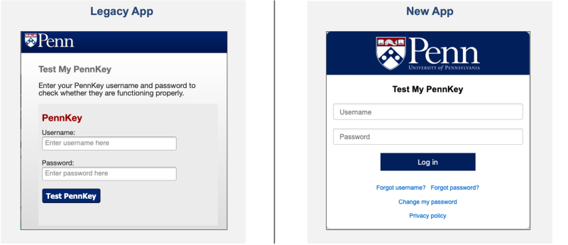 Test PennKey side-by-side