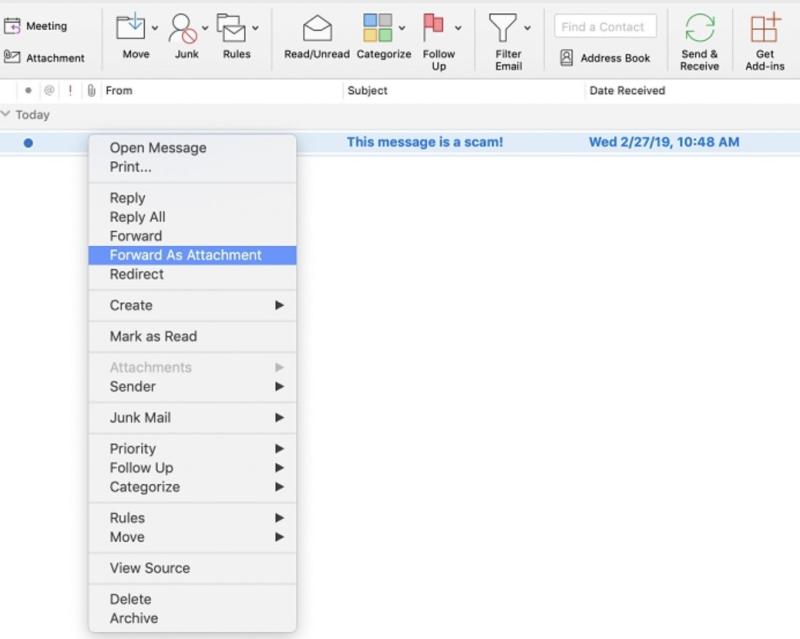 image on how to forward email headers in outlook using MAC OS