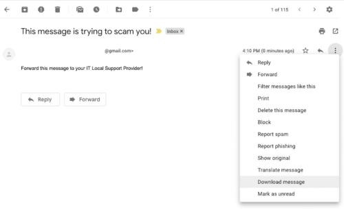 Information on how to forward Gmail header to IT staff