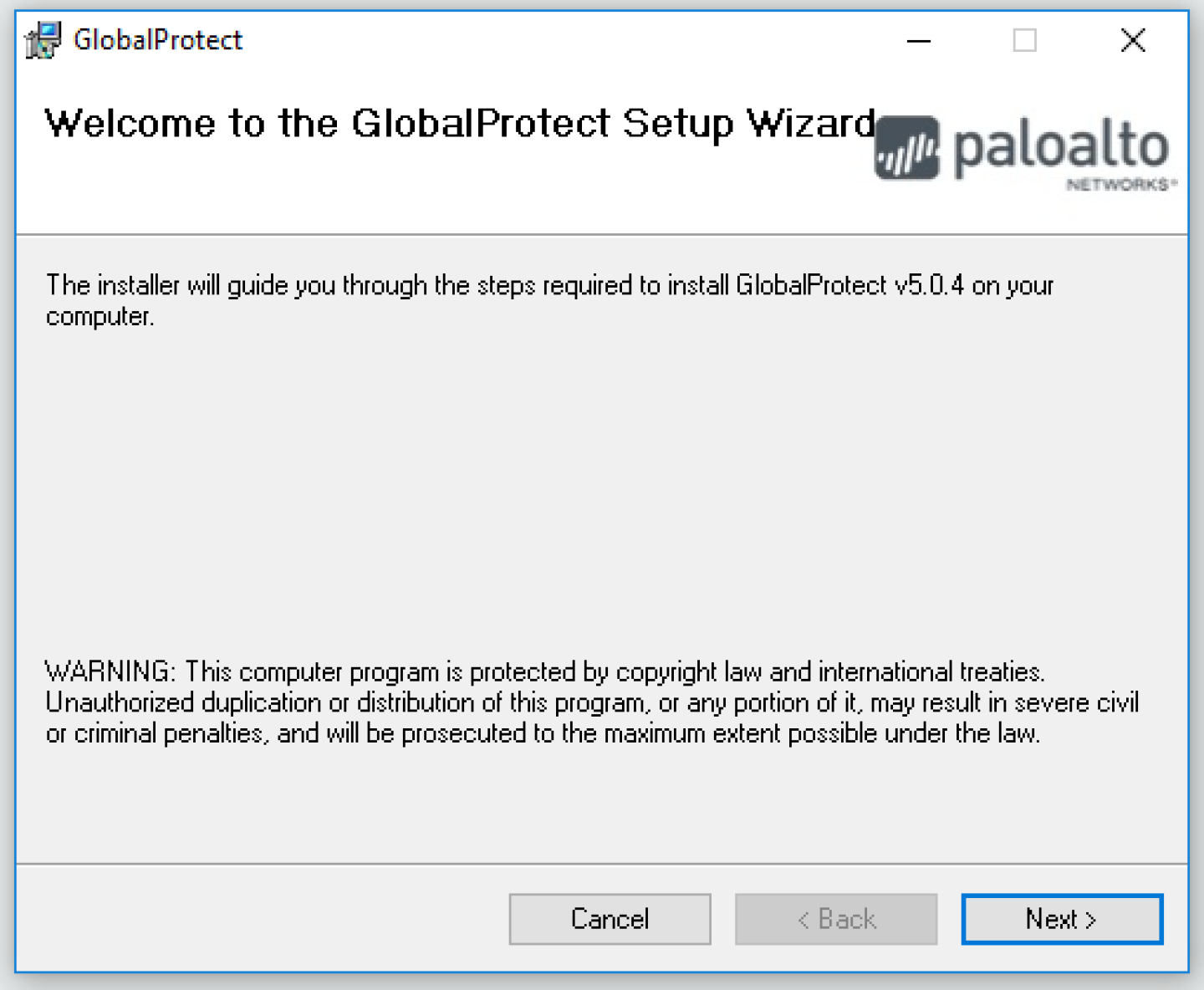 GlobalProtect Windows Install Step 1