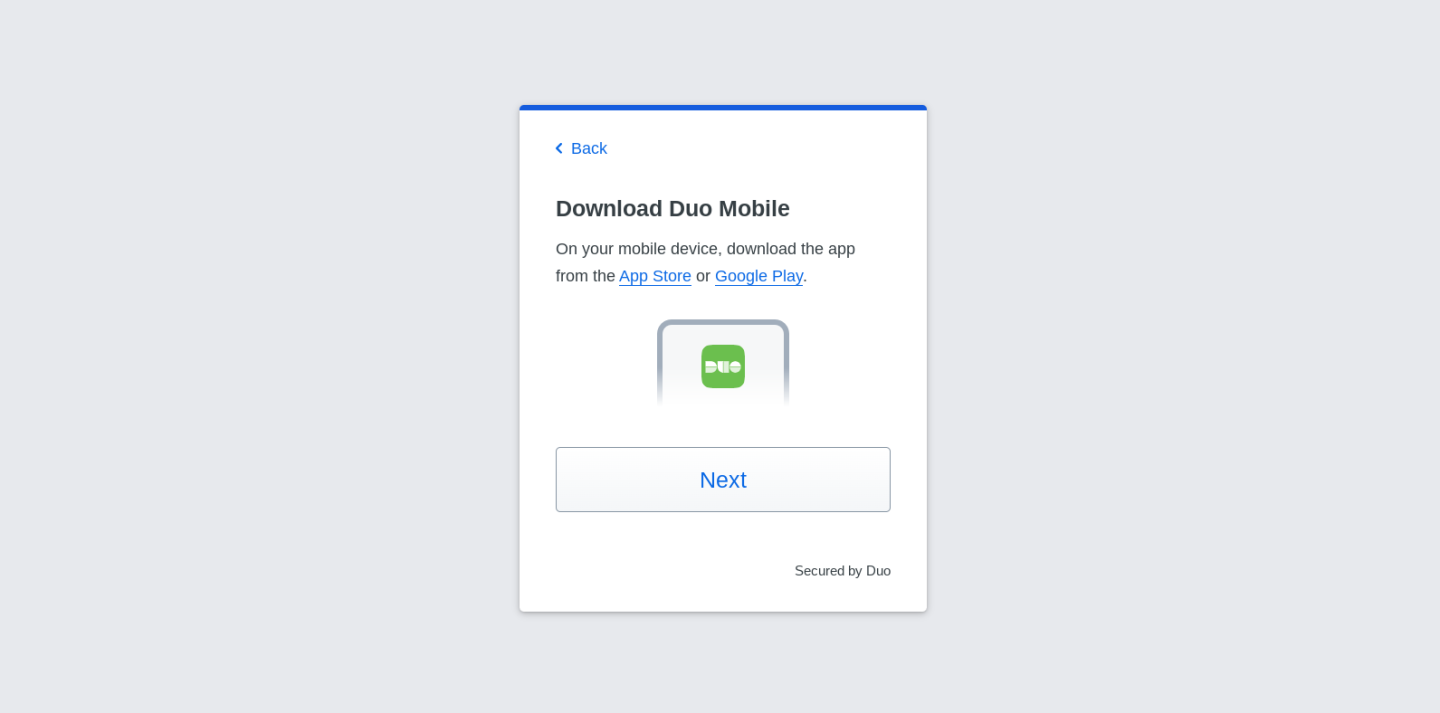Duo initial enrollment download duo mobile screen