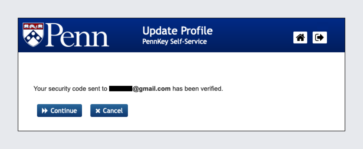SSPR Email Confirmation Message screen