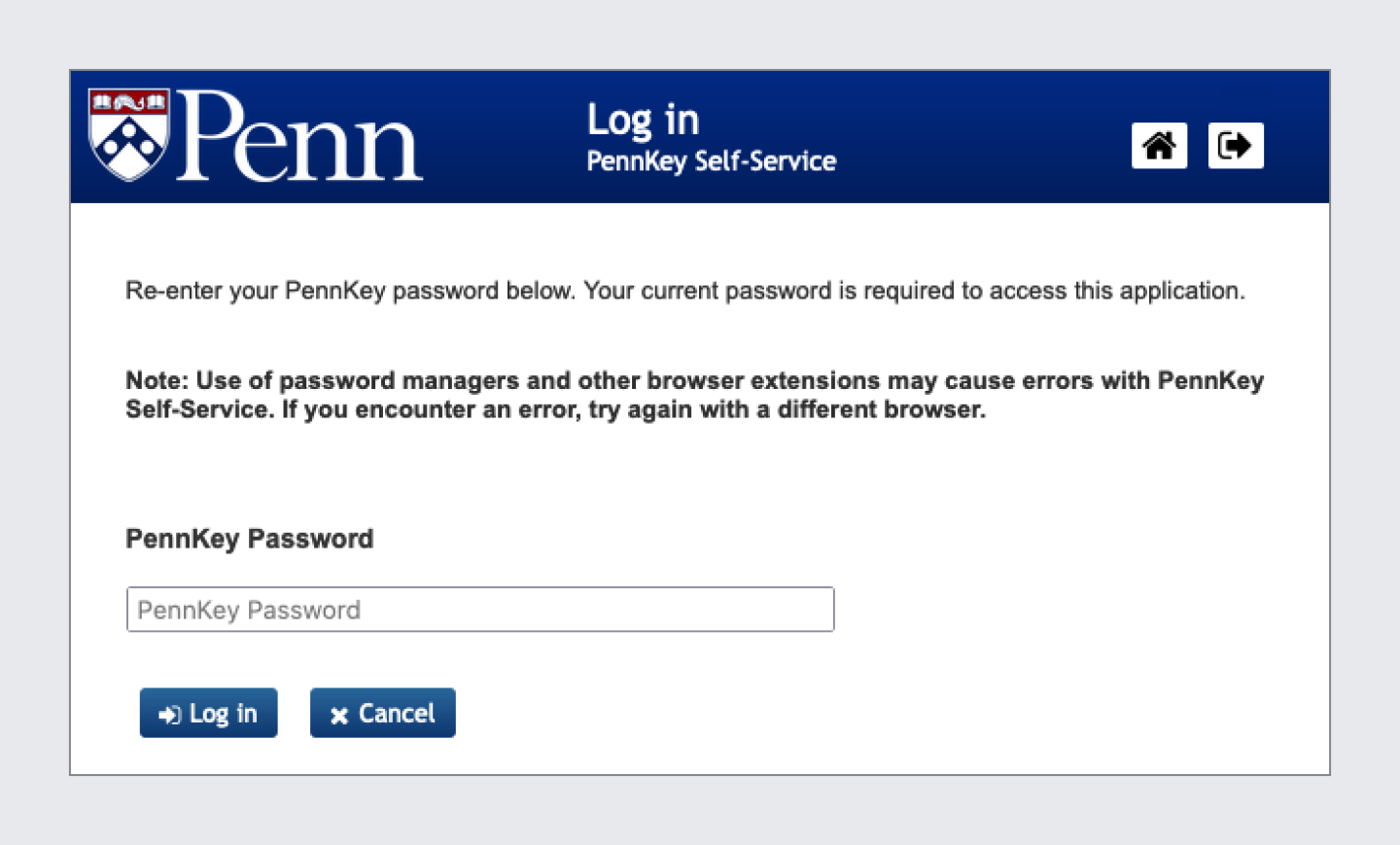 SSPR Log-In screen