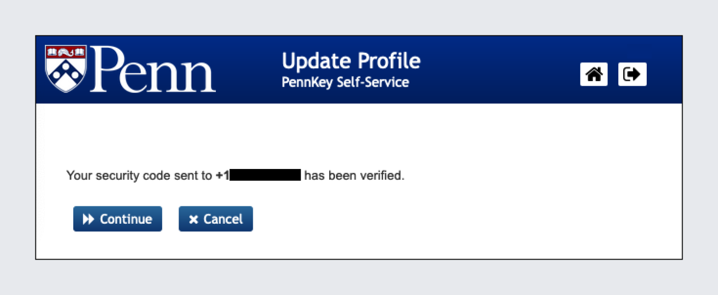 SSPR Phone Confirmation Message screen