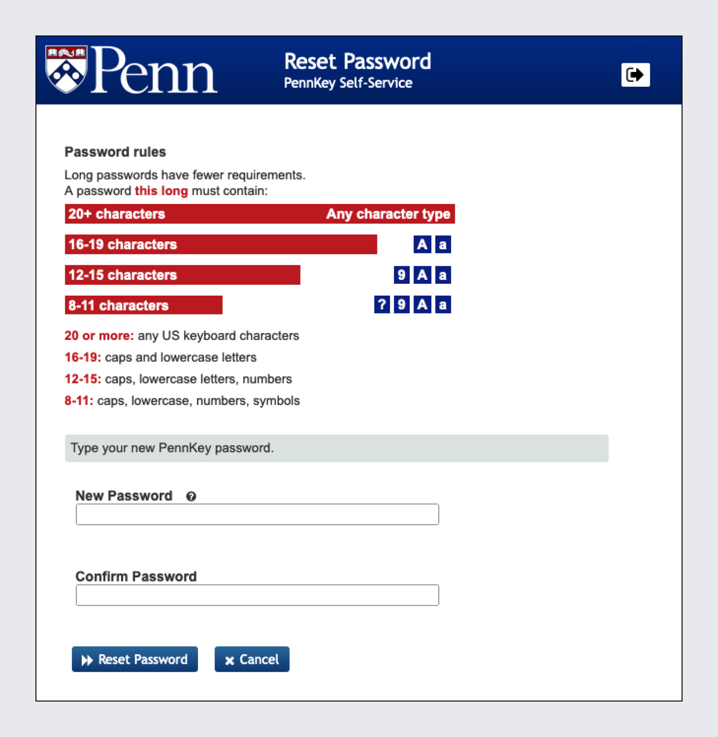 SSPR REset Password screen
